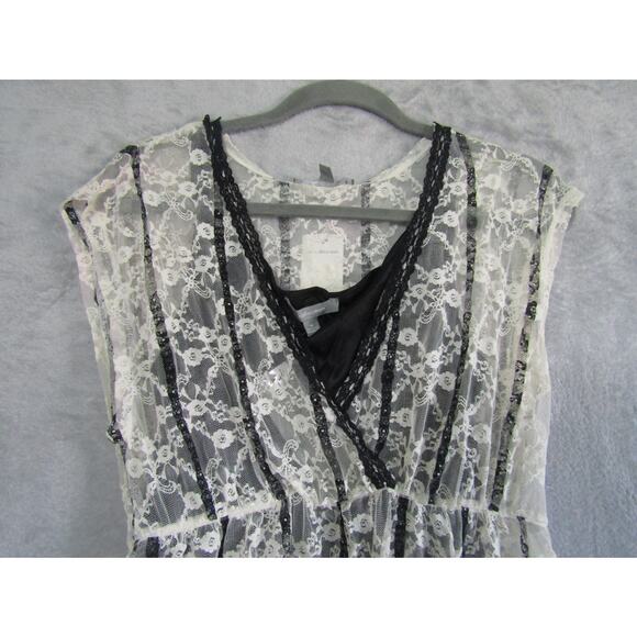 NY Collection Lace Blouse Women’s M Black White Sheer Floral Overlay READ - Picture 2 of 9